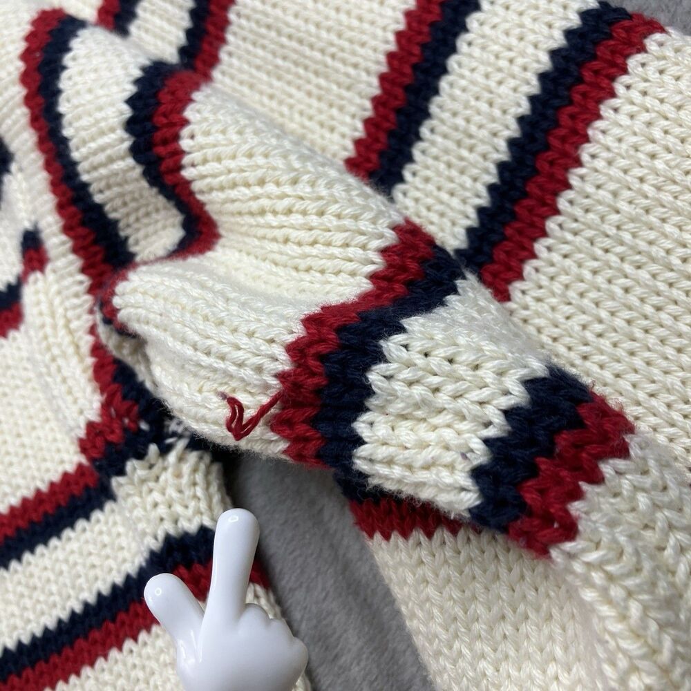 J Crew 2025 Rollneck Sweater Cream Red Striped 100% Cotton Americana Womens M - Picture 10 of 15